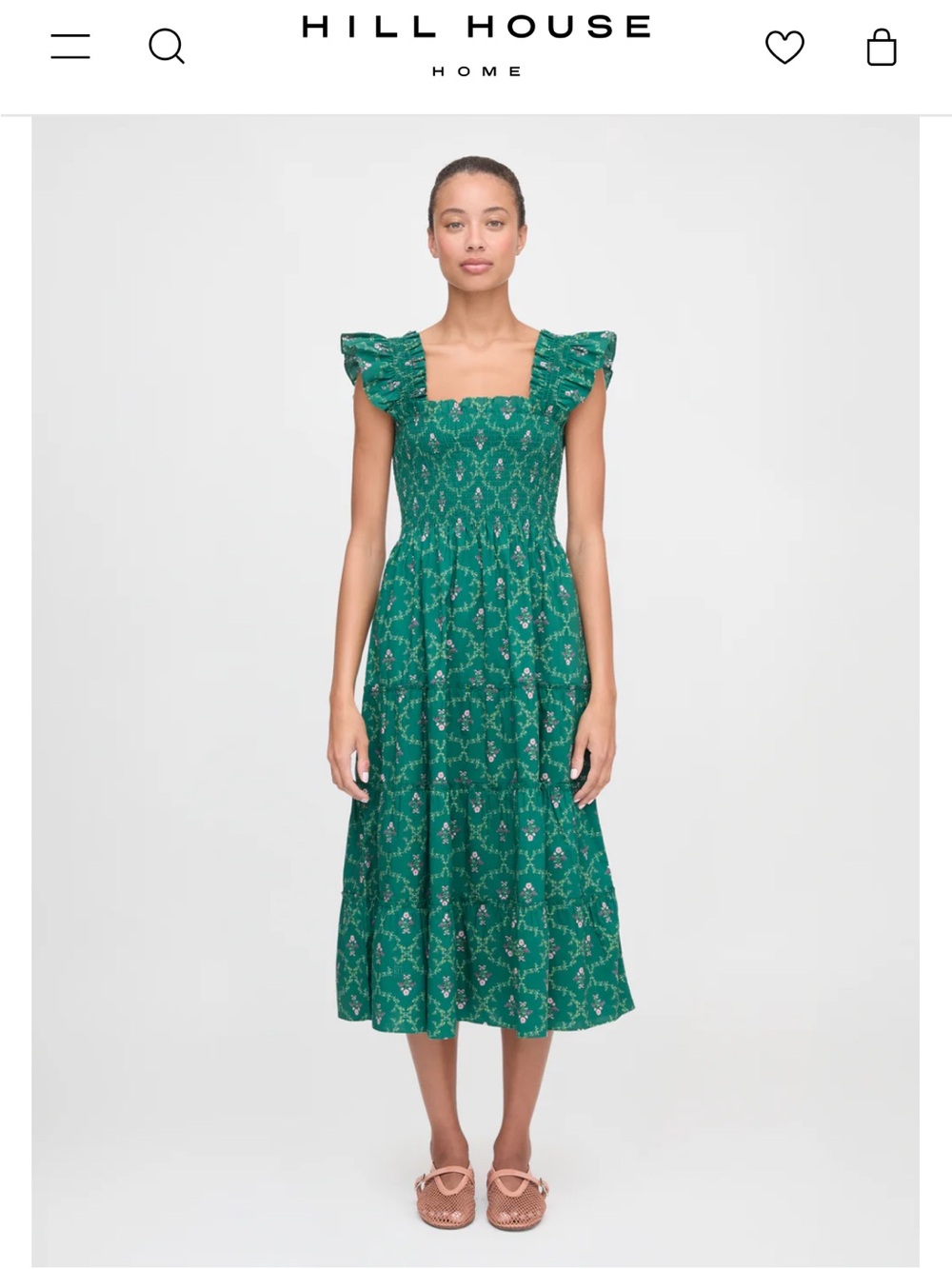 Hill House Green Floral Smocked Midi Dress